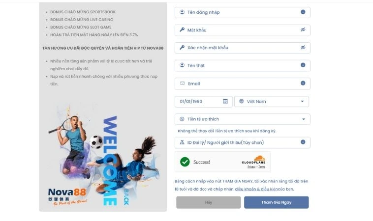 Đăng Ký Nova88: 3 Bước Đơn Giản Để Bắt Đầu Ngay 2 Giao diện đăng ký Nova88